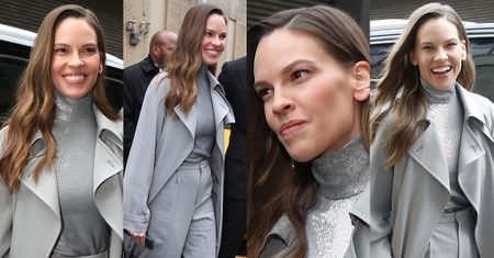 #TRENDY: Hilary Swank w lekkim, szarym płaszczu