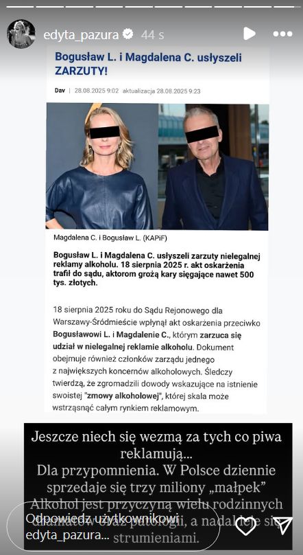 Edyta Pazura skomentowała akt oskarżenia przeciwko aktorom 