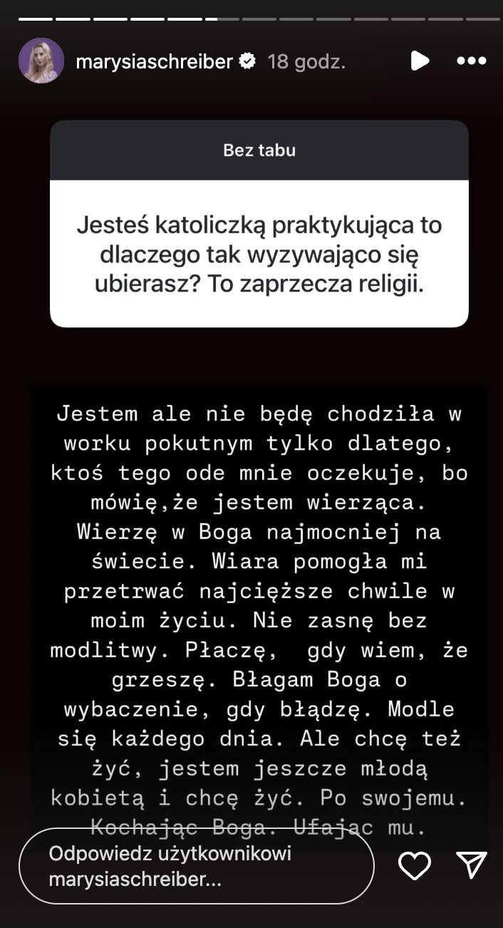 Schreiber podkreśla, że jest osobą wierzącą