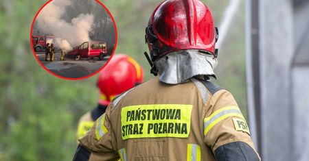 Szybka akcja strażaków. Na stacji benzynowej zapalił się bus