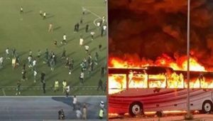 Spalony autobus. Ranny sędzia. Mecz przerwany w 39. minucie