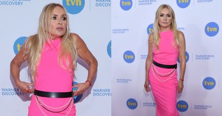 Różowa Monika Olejnik w butach na PLATFORMIE pozuje podczas prezentacji jesiennej ramówki TVN. IKONA stylu? (ZDJĘCIA)