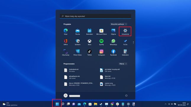 Windows 11: menu START i USTAWIENIA