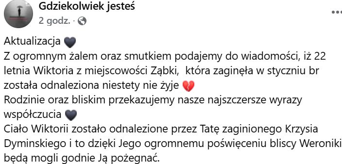 Tragiczny finał poszukiwań 22-letniej Wiktorii