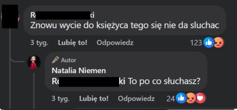 Komentarz Natalii Niemen na Facebooku