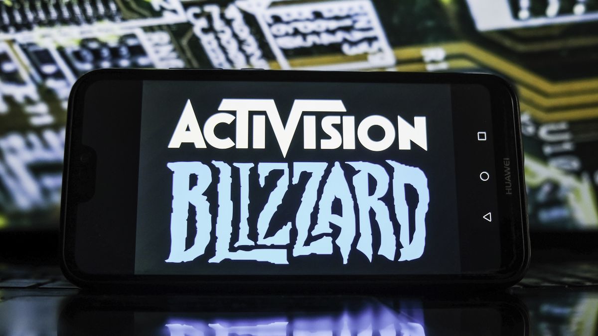 POLAND - 2022/01/21: In this photo illustration, Activision Blizzard logo is displayed on a smartphone. (Photo Illustration by Omar Marques/SOPA Images/LightRocket via Getty Images)