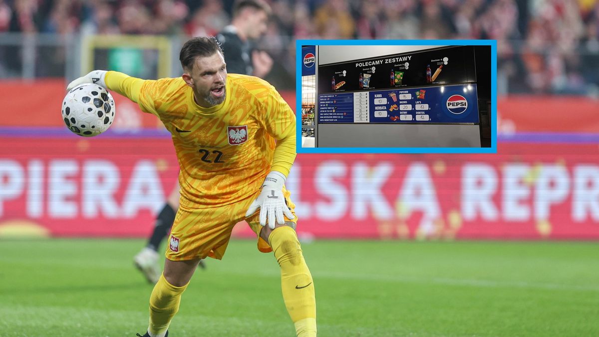 PAP / Art Service / Na zdjęciu: Bartłomiej Drągowski, w ramce ceny napojów i przekąsek na stadionie