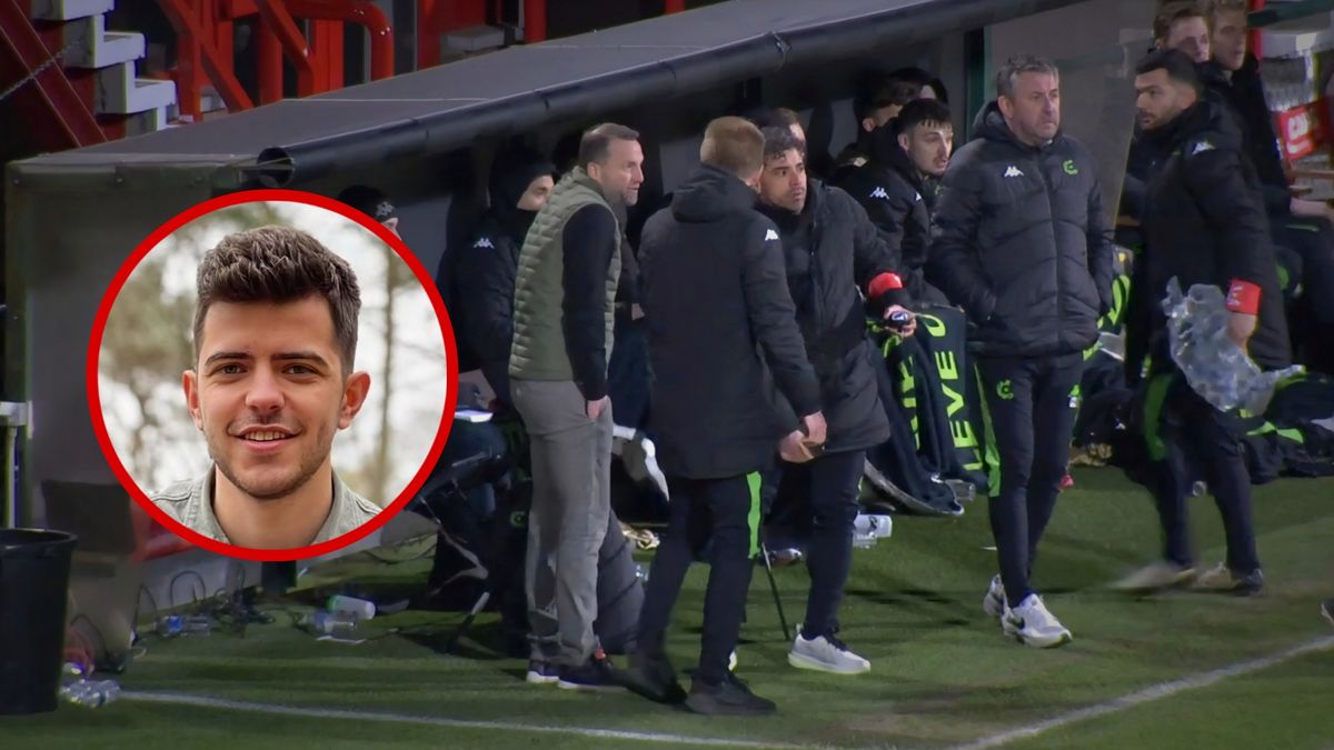   / YouTube / CercleTV  / Na zdjęciu: sztab trenerski Cercle Brugge i Niel Van Essche (w kółeczku)