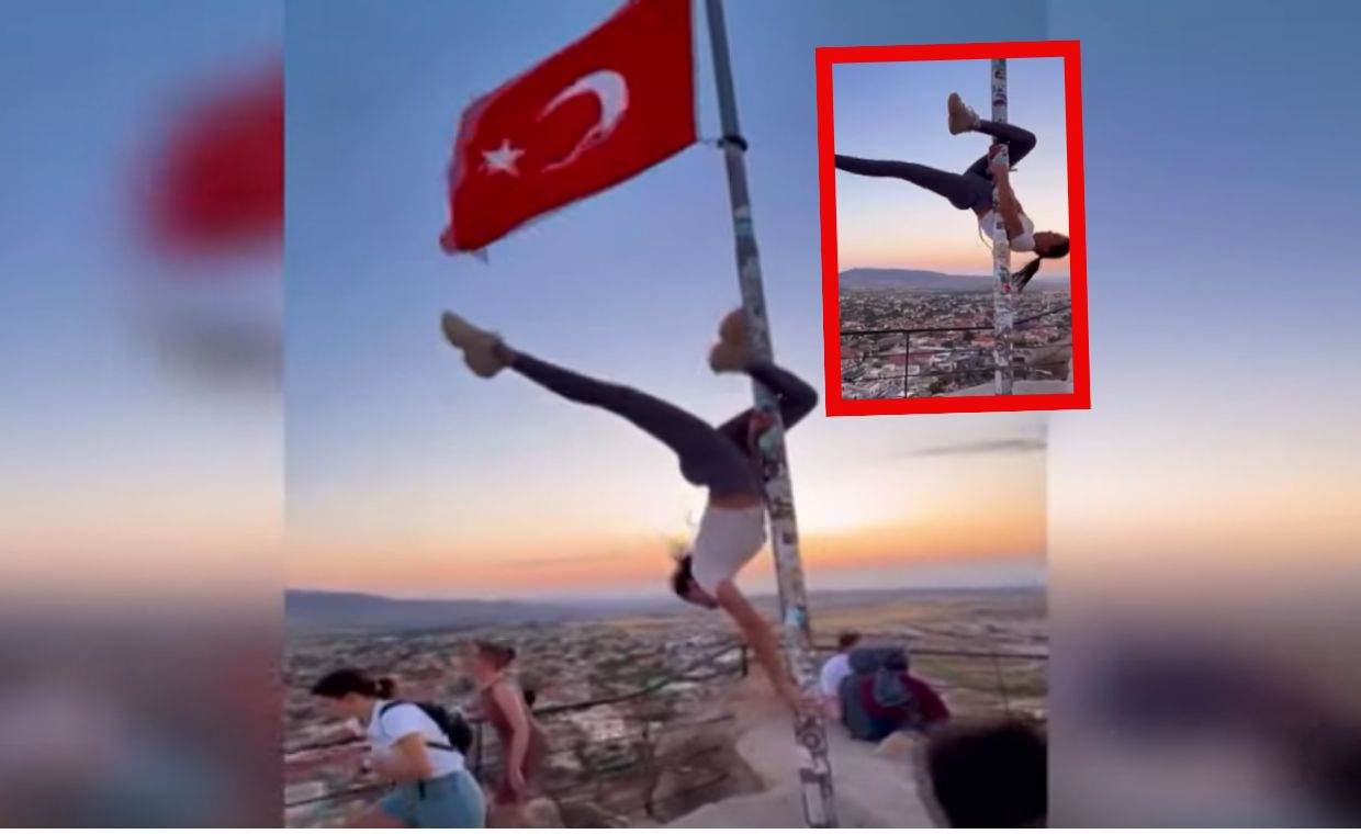 Pole dance na maszcie z flagą Turcji. Wiadomo, co jej grozi