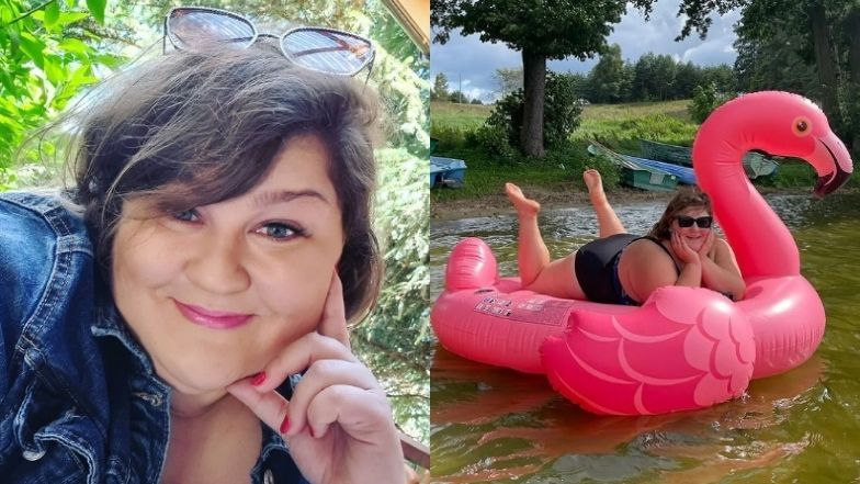 Dominika Gwit wypoczywa na Mazurach w towarzystwie dmuchanego flaminga