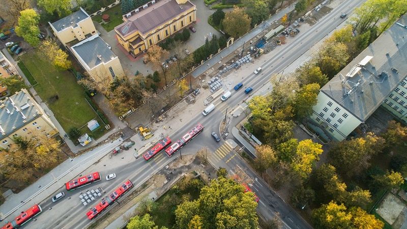 Widok z lotu ptaka na przebudowywane al. Racławickie