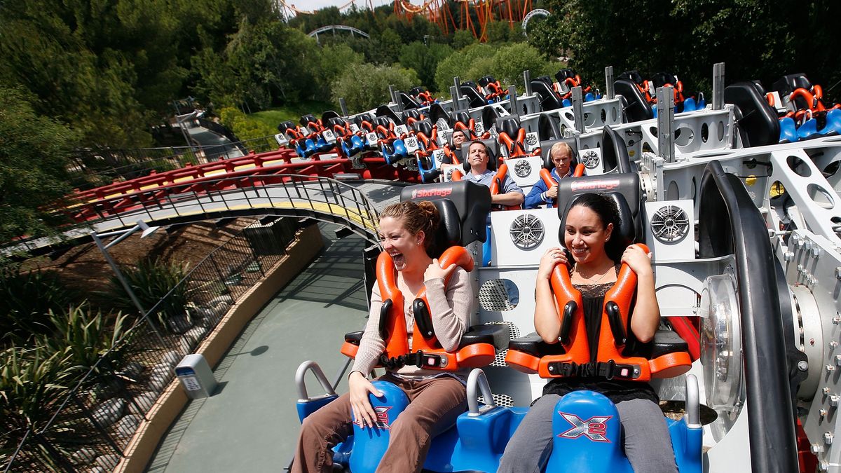 X2 Media Day At Six Flags Magic Mountain
VALENCIA, CA - MAY 22:  Jacque Marquez and Sarah Martinez, were one of the first riders to experience X2 during  X2 Media Day At Six Flags Magic Mountain on May 22, 2008 in Valencia, California.  (Photo by Mathew Imaging/WireImage)  *** Local Caption ***
Mathew Imaging