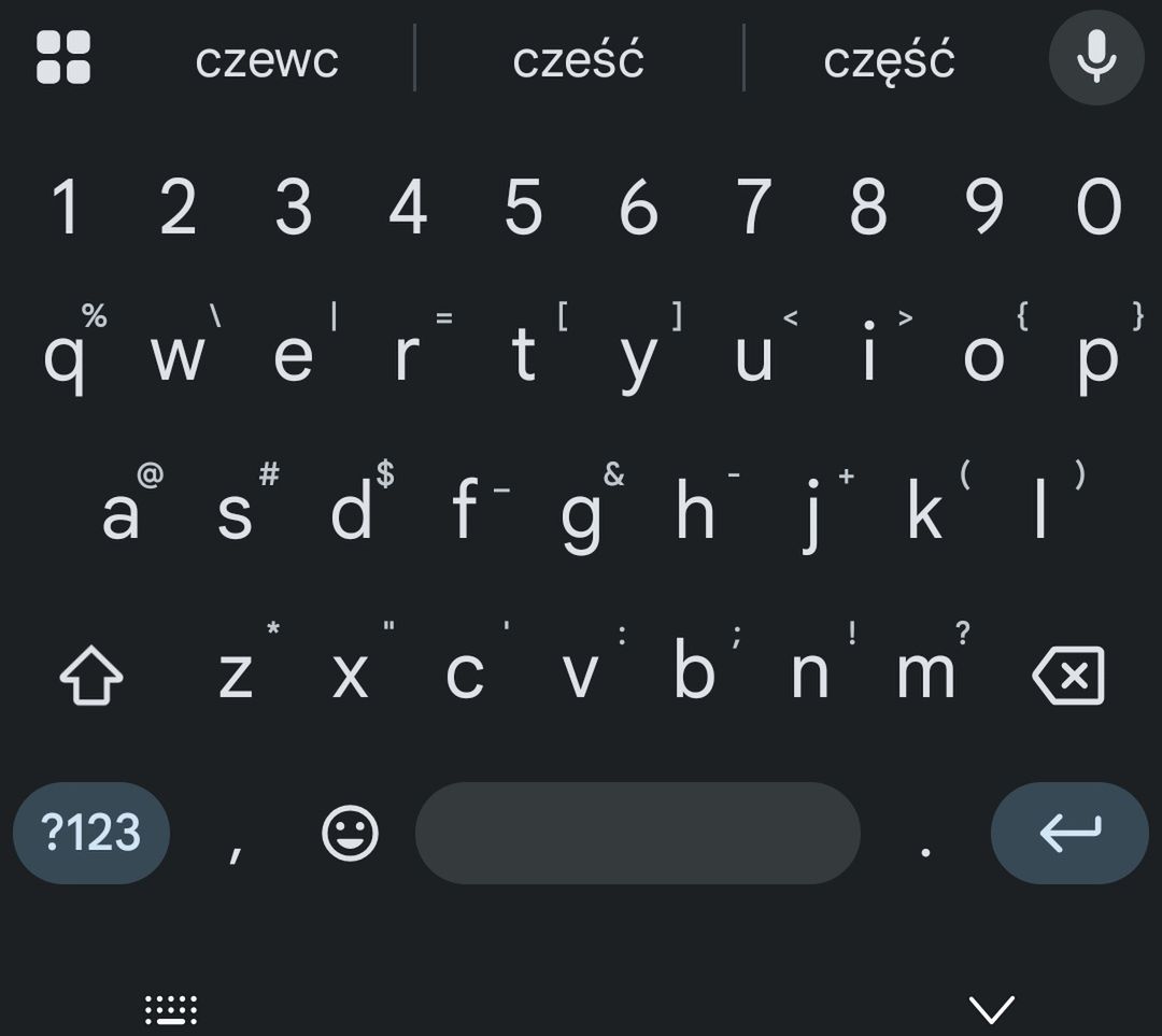 Ukryte symbole na klawiaturze Gboard