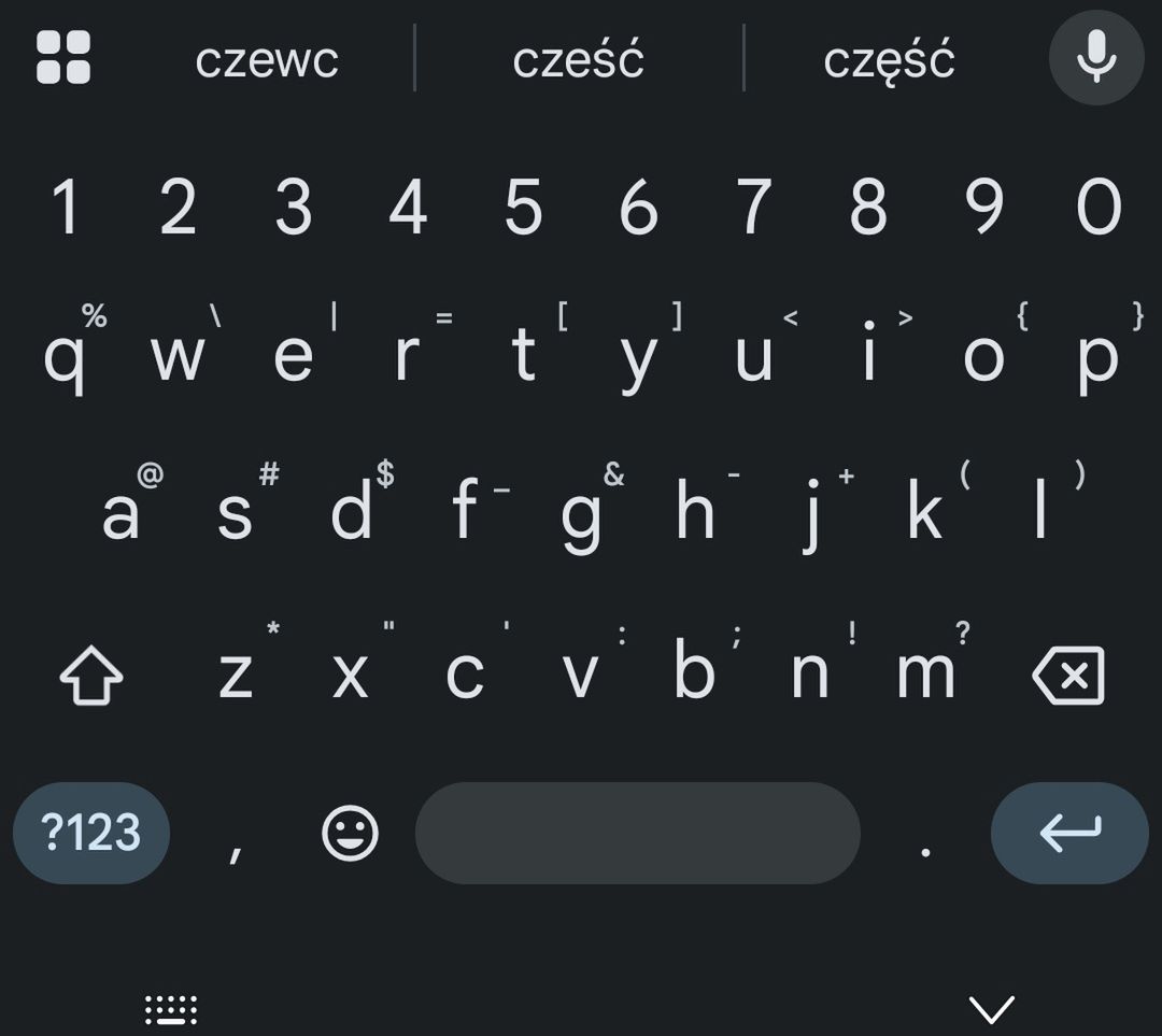 Ukryte symbole na klawiaturze Gboard