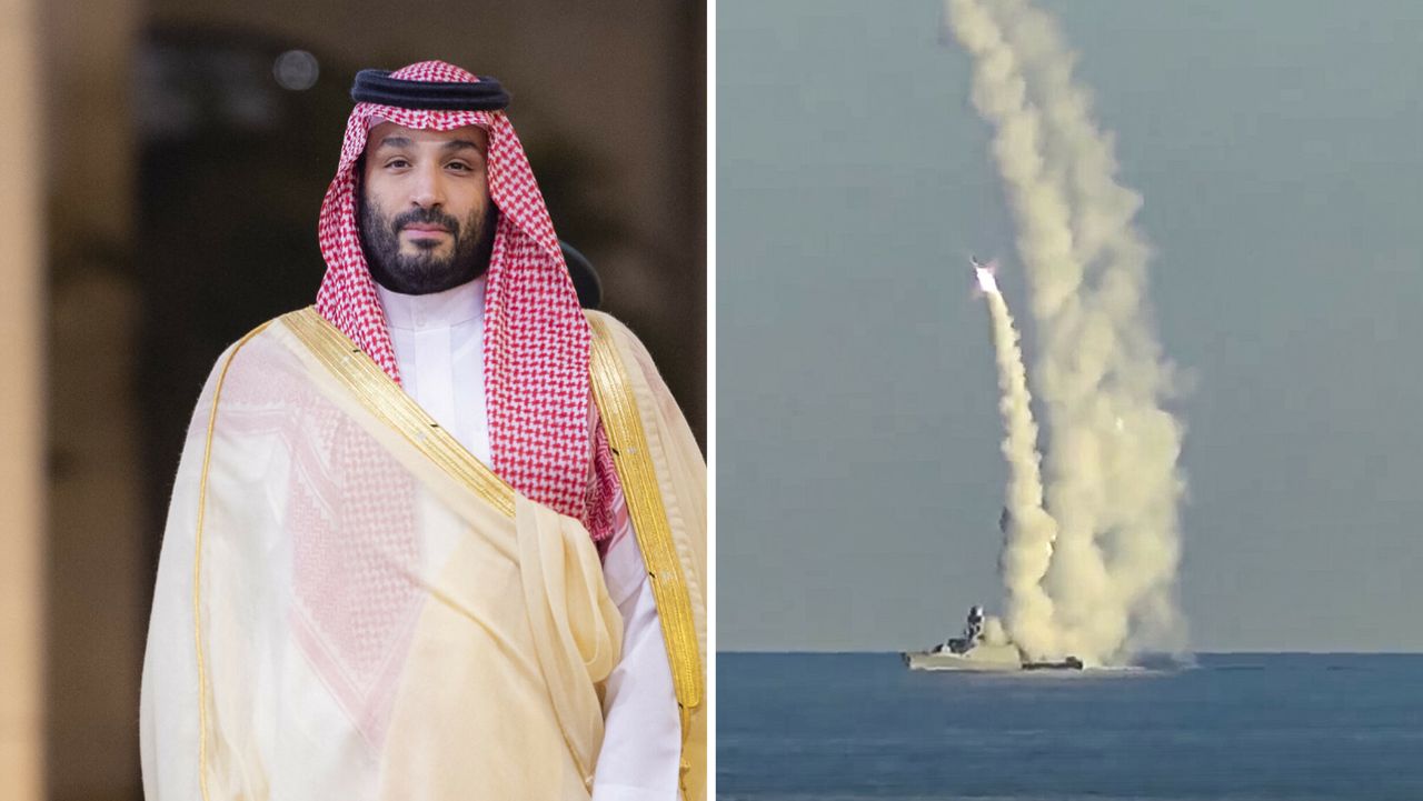 Muhammad ibn Salman – książę koronny i następca tronu Arabii Saudyjskiej / Rosyjski okręt na Morzu Czarnym w trakcie wystrzeliwania pocisków manewrujący dalekiego zasięgu Kalibr