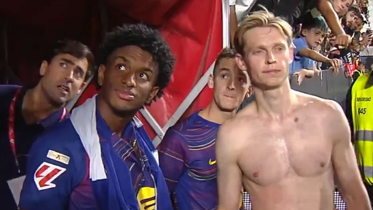 Twitter / Movistar Plus + / Piłkarze Barcelony podczas tyrady kibica Rayo