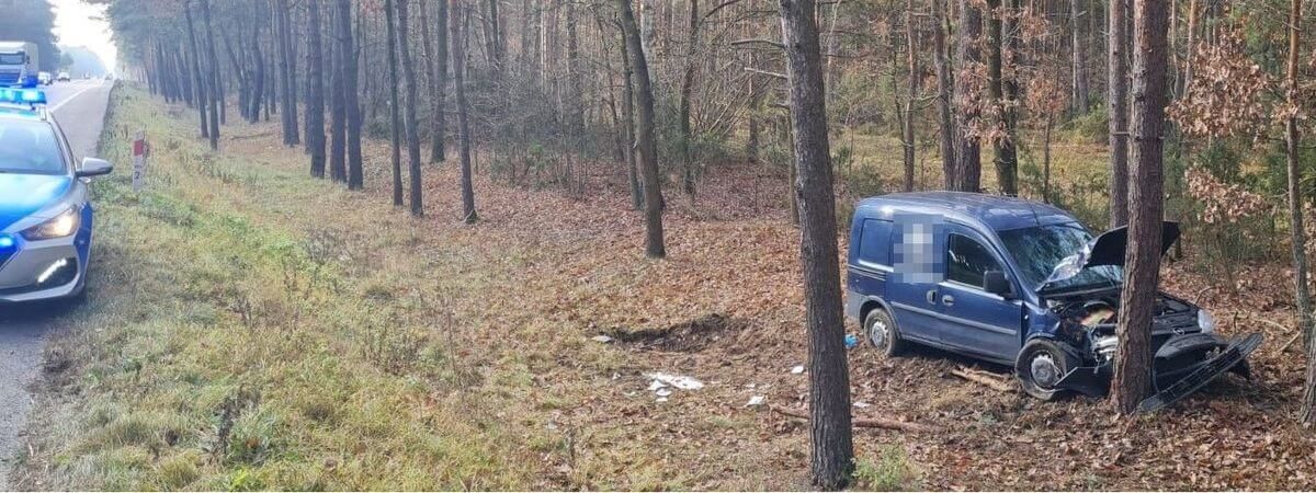 Wypadł z drogi i zatrzymał się na drzewie