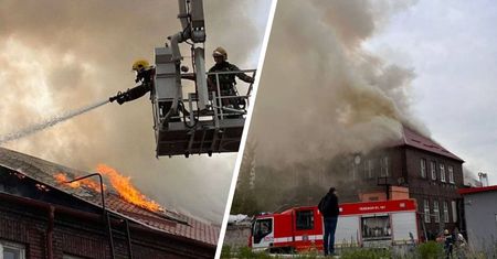 Pożar biurowca w Królewcu. Strażacy przez kilka godzin walczyli z żywiołem