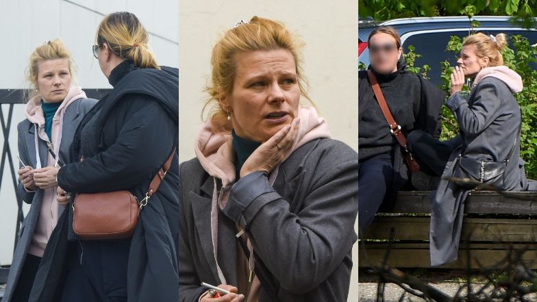 Naturalna Anna Głogowska na spacerze z papierosem