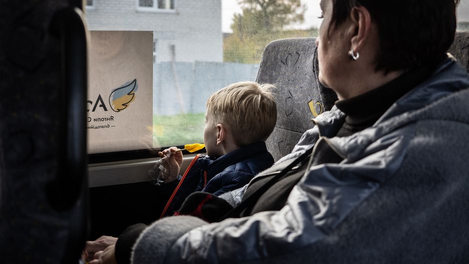 POKROVSK, UKRAINE - OCTOBER 28: Evacuation of civilians continues by  Donbas forced due to Russian army attacks in Pokrovsk, Ukraine on October 28, 2024. Russian advances force to accelerate and modify ways to evacuate people. The Pokrovsk train station has been out of service for weeks, forcing civilians to make a longer journey with more stops. The civilians travel by bus to Dnipropetrovsk Oblast, where they receive accommodation, food, and legal advice on how to start their new lives. Once their papers are settled, they take a train to western Ukraine. (Photo by Fermin Torrano/Anadolu via Getty Images)