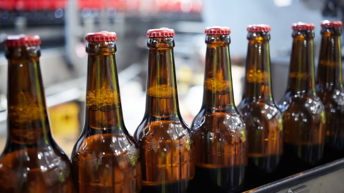 Beer bottles on the conveyor belt. Shallow dof. Selective focus.Beer bottles on the conveyor belt. Shallow dof. Selective focussarymsakovpasteurization