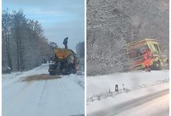 Wypadki na zaśnieżonej drodze. Pojazdy wpadły do rowu