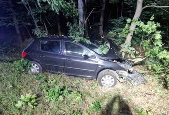 Wypadek na DK 92. Kierujący peugeotem uderzył w drzewo