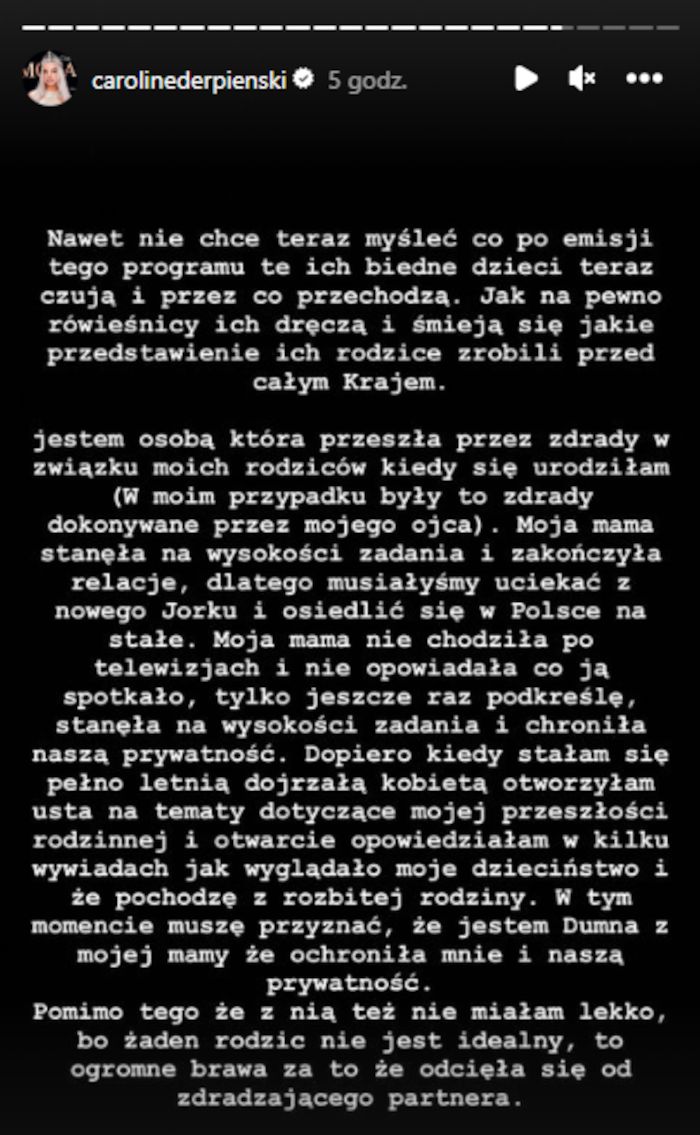 Caroline Derpienski tłumaczy się z afery wokół próby "kradzieży" męża uczestniczki show TVN-u