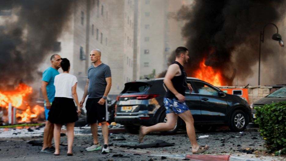 Rocket barrages launched towards Israel from Gaza
People react on the road, in the aftermath of rocket barrages that were launched from Gaza, in Ashkelon, Israel October 7, 2023.,Image: 811690510, License: Rights-managed, Restrictions: , Model Release: no, Credit line: AMIR COHEN / Reuters / Forum
AMIR COHEN / Reuters / Forum
civil, unrest