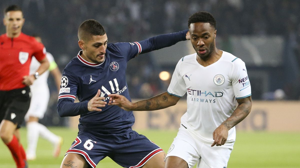 Marco Veratti (z lewej) i Raheem Sterling