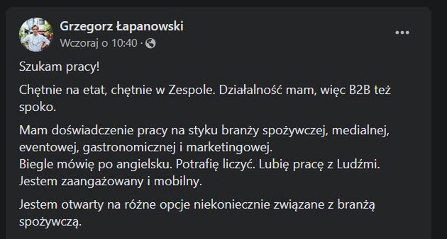 Grzegorz Łapanowski szuka pracy