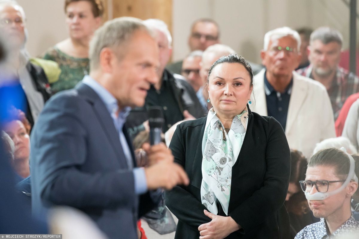 Donald Tusk i Monika Wielichowska podczas spotkania w Kartuzach
