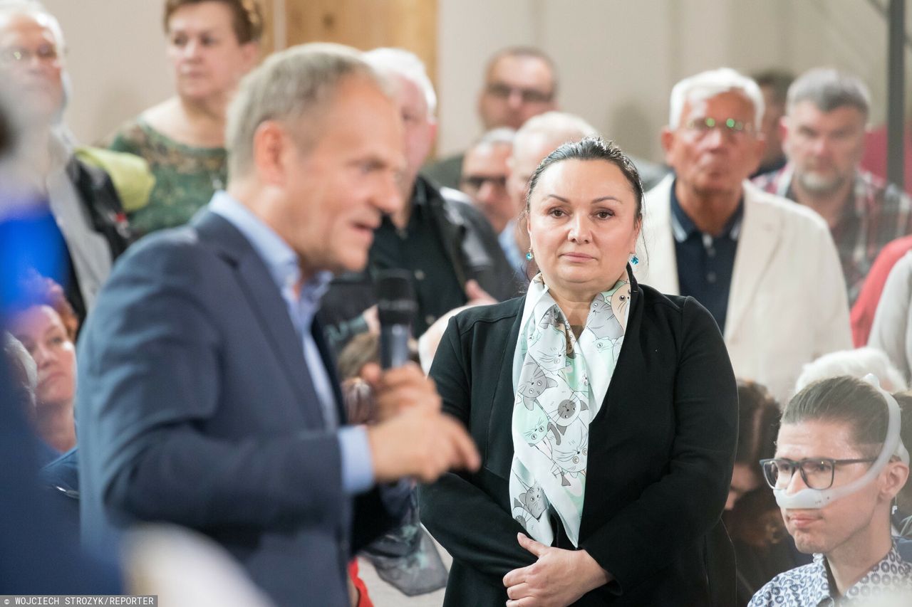 Donald Tusk i Monika Wielichowska podczas spotkania w Kartuzach