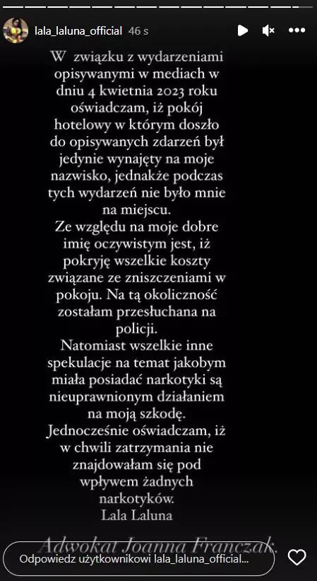 Instagramowe oświadczenie Laluny