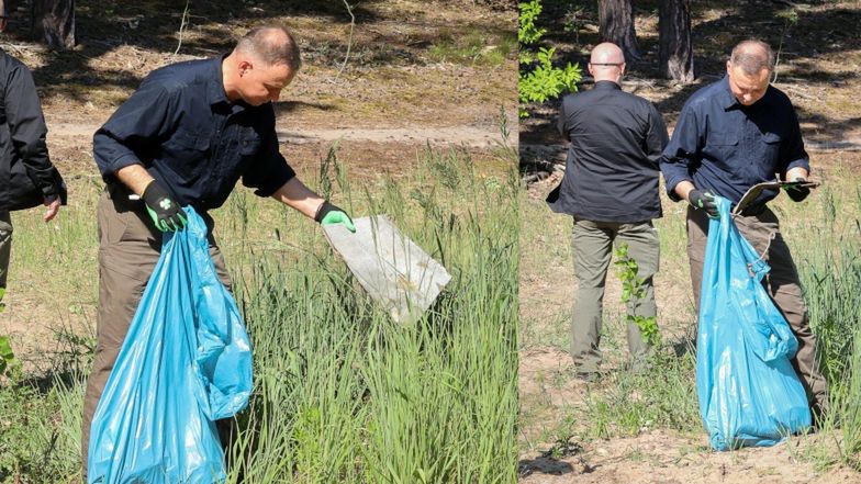 Andrzej i Agata Dudowie sprzątają las
