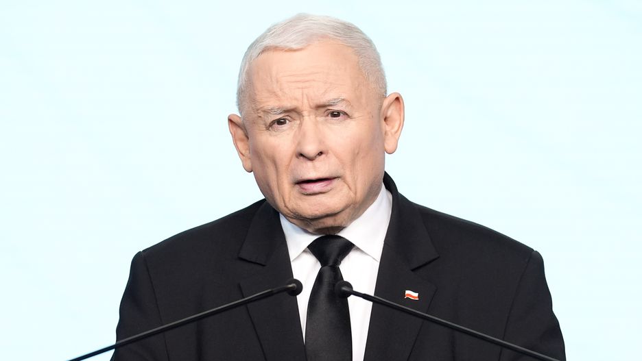 Jaroslaw Kaczynski the leader of the right-wing Law and Justice (PiS) party is speaking during the press conference in Warsaw, Poland on December 09, 2024. (Photo by Foto Olimpik/NurPhoto via Getty Images)