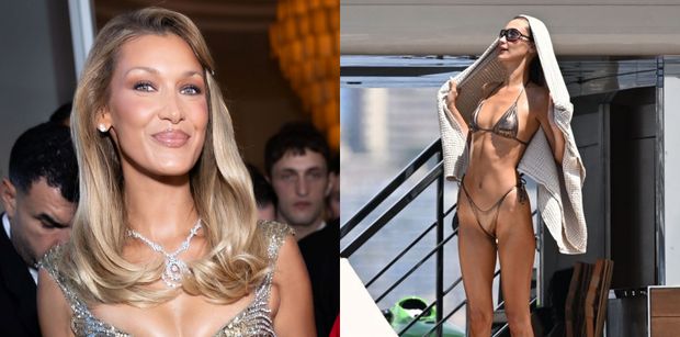 Bella Hadid w metalicznym bikini byczy się na jachcie, prezentując ultrawąską talię (FOTO)