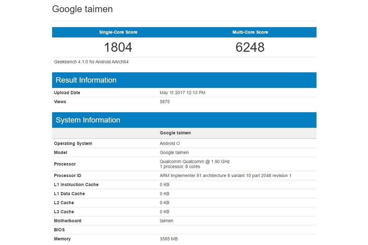 Smartfon o kodowym oznaczeniu Google Taimen w bazie Geekbench