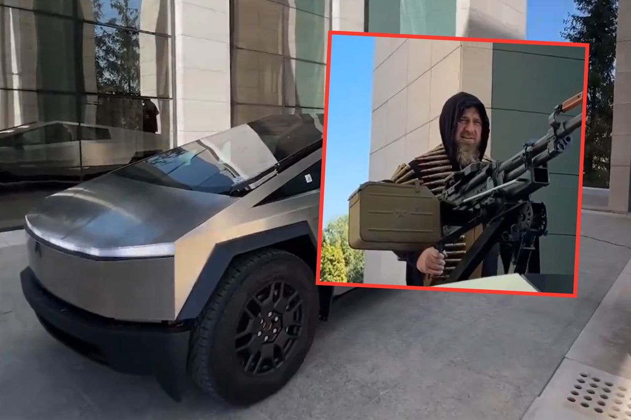 Kadyrow mit einem Tesla Cybertruck. Behauptet, es sei ein Geschenk von Elon Musk.