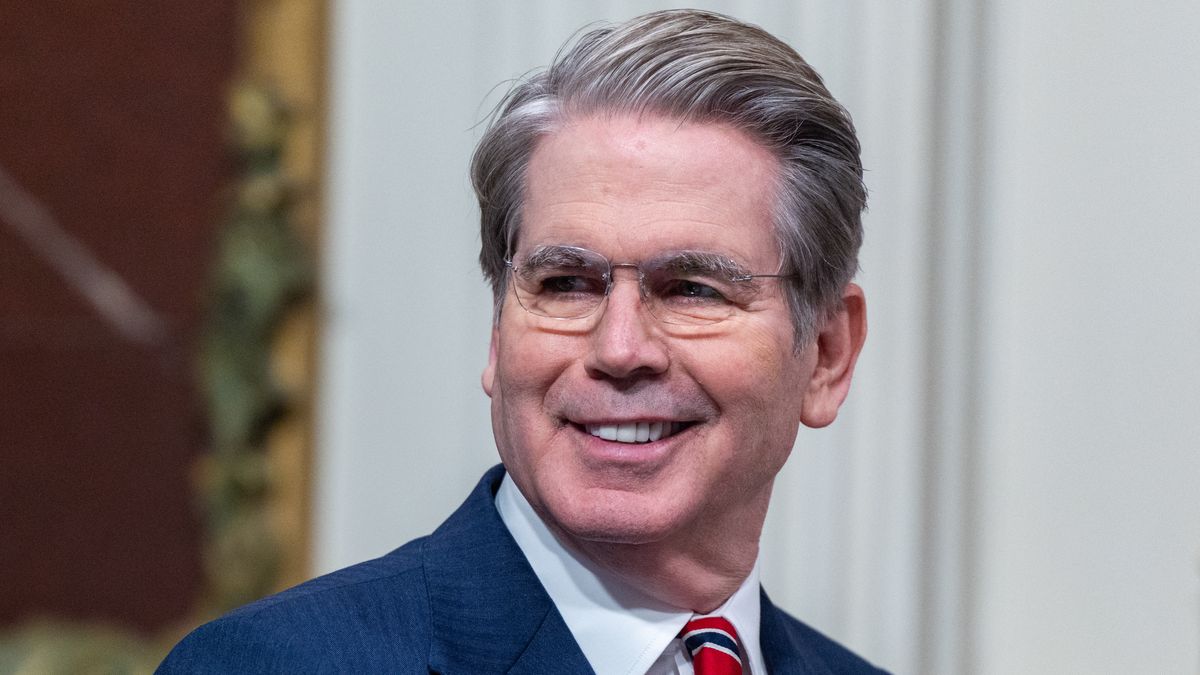 Scott Bessent, US treasury secretary, during the first meeting of the Task Force To Eliminate Fraud in the Eisenhower Executive Office Building of the White House in Washington, DC, US, on Friday, March 27, 2026. The task force, led by Vice President JD Vance, is seeking to target federal benefits fraud, intensifying the administration's oversight of federal funds in Democratic-led states. Photographer: Shawn Thew/EPA/Bloomberg via Getty Images