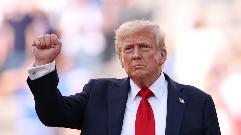 EAST RUTHERFORD, NEW JERSEY - JULY 13: U.S. President Donald Trump reacts after the FIFA Club World Cup 2025 Final match between Chelsea FC and Paris Saint-Germain at MetLife Stadium on July 13, 2025 in East Rutherford, New Jersey. (Photo by Justin Setterfield - FIFA/FIFA via Getty Images)