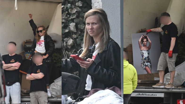 Agnieszka Kaczorowska wynosi rzeczy z mieszkania