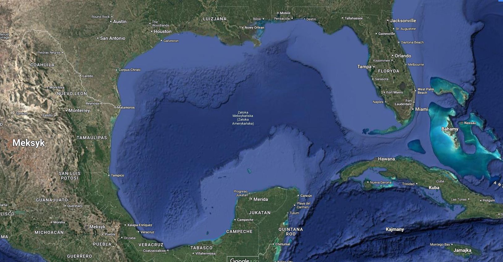Zatoka Meksykańska w serwisie Google Maps użytkownika w Polsce