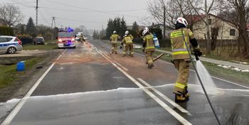 Olej na drodze wojewódzkiej. Akcja strażaków
