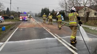Olej na drodze wojewódzkiej. Akcja strażaków
