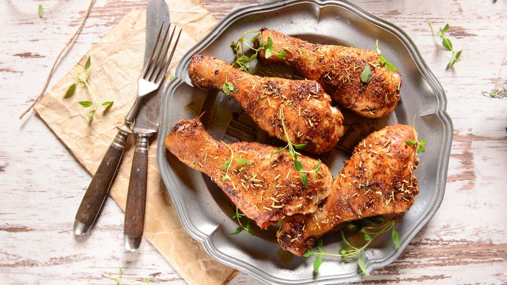 Podudzie z kurczaka (samo mięso) pieczone na rożnie