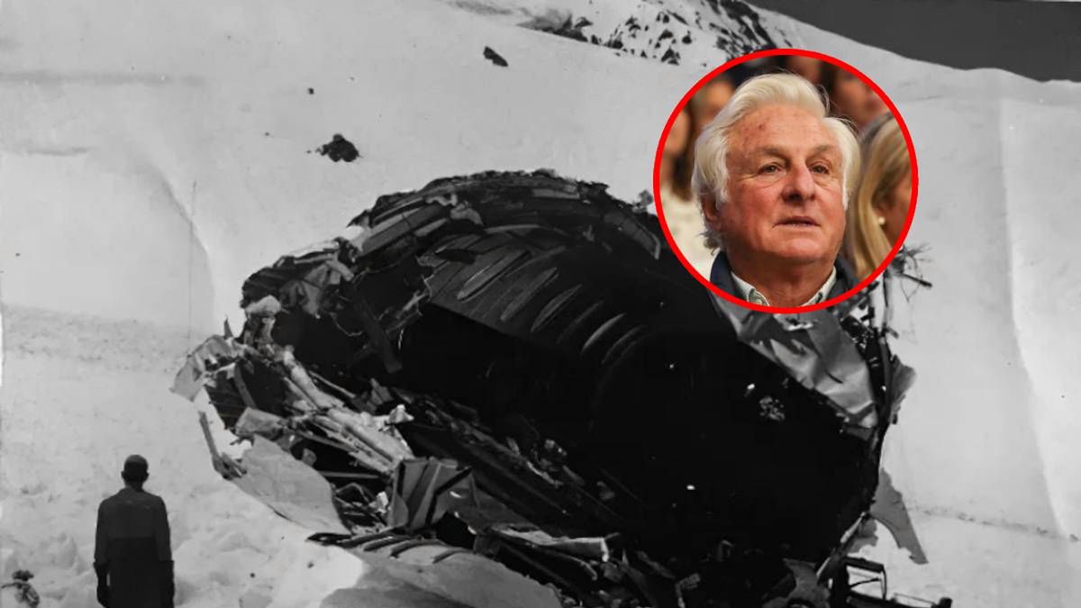 PAP/EPA / robertocanessa.com / Na zdjęciu: Roberto Canessa (w kółku) i wrak samolotu