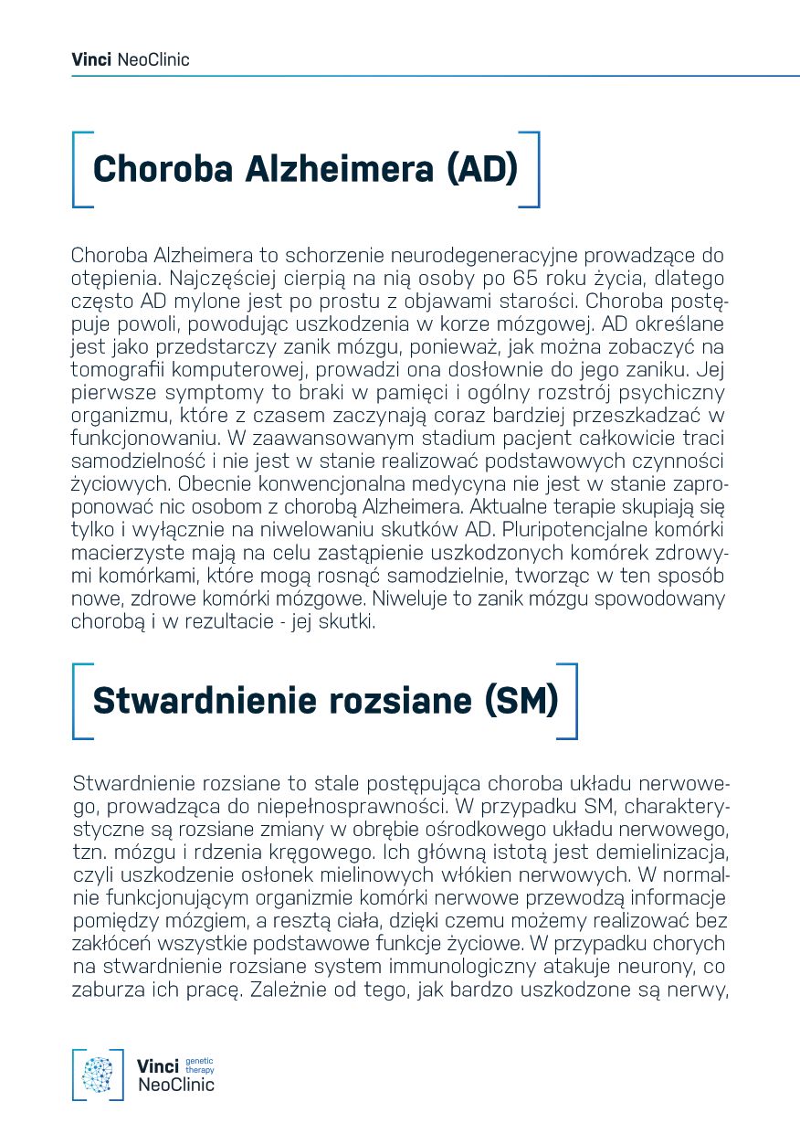 Oto dwie kolejne ulotki firmy Łukasza Mejzy - Vinci NeoClinic. Tym razem są skierowane do osób z problemami neurologicznymi i seniorów