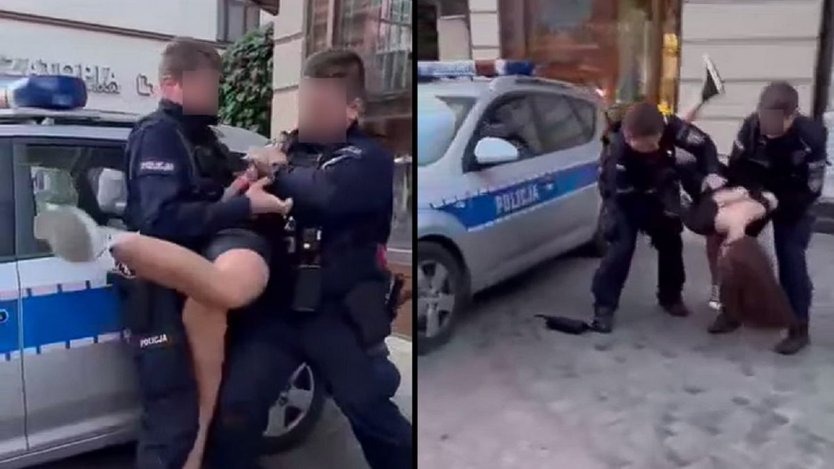 20-latka zapierała się rękami i nogami przed wsadzeniem do radiowozu