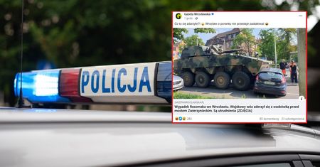 Chwila grozy we Wrocławiu. Wojskowy pojazd zderzył się z fordem